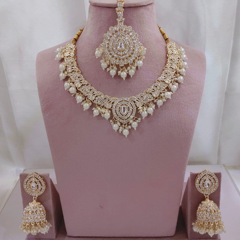 Lucentarts Jewellery Gold Plated Kundan Beads And Pearl Necklace Set