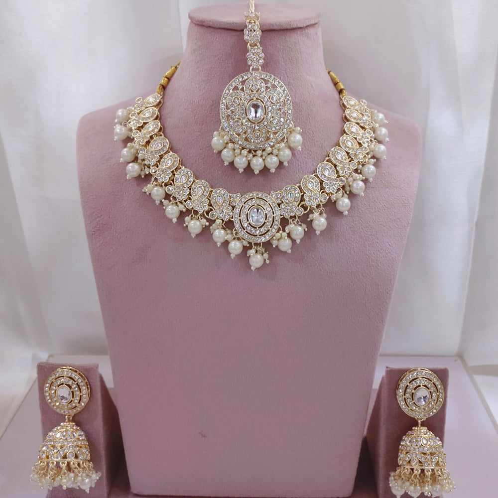 Lucentarts Jewellery Gold Plated Kundan Beads And Pearl Necklace Set