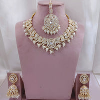 Lucentarts Jewellery Gold Plated Kundan Beads And Pearl Necklace Set
