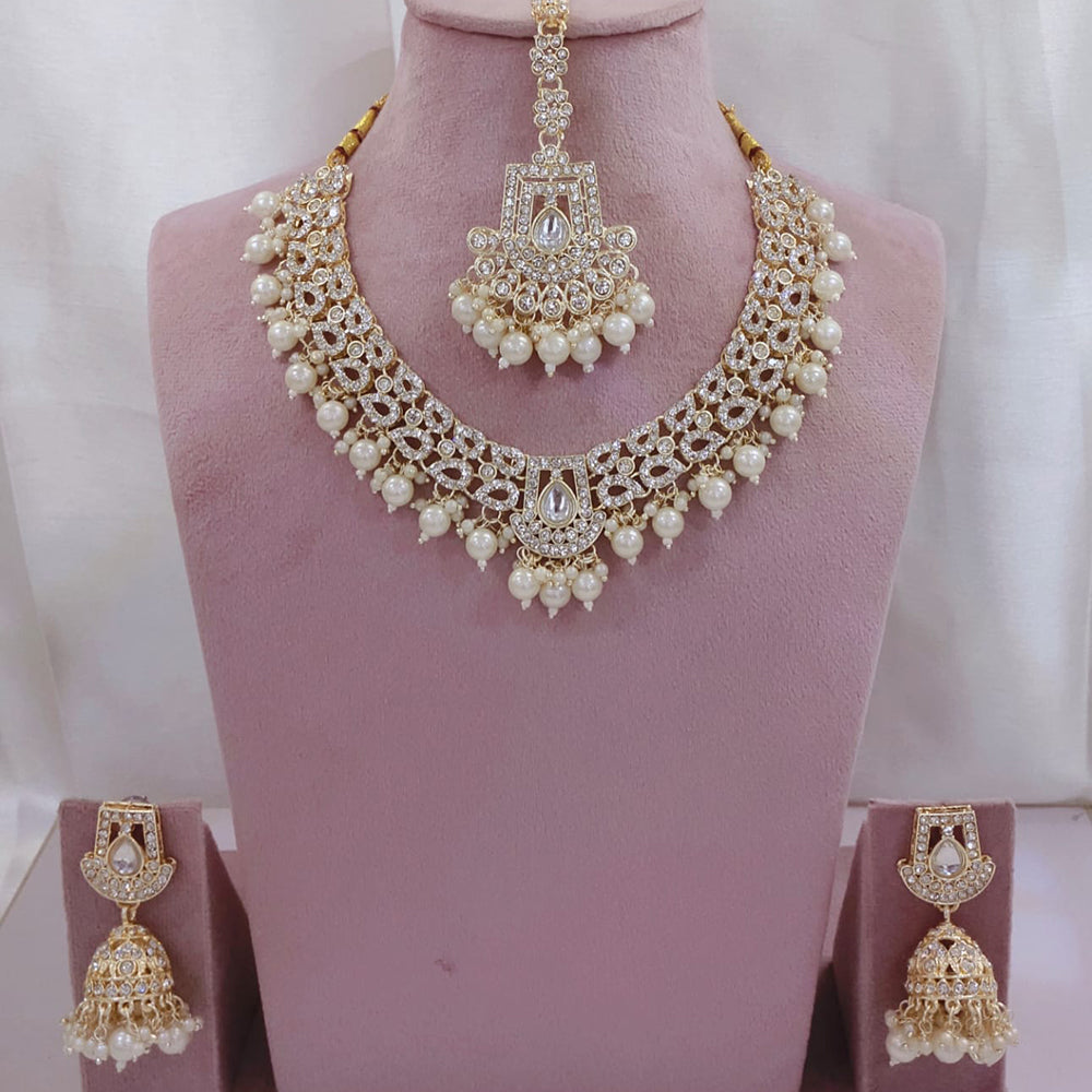 Lucentarts Jewellery Gold Plated Kundan Beads And Pearl Necklace Set