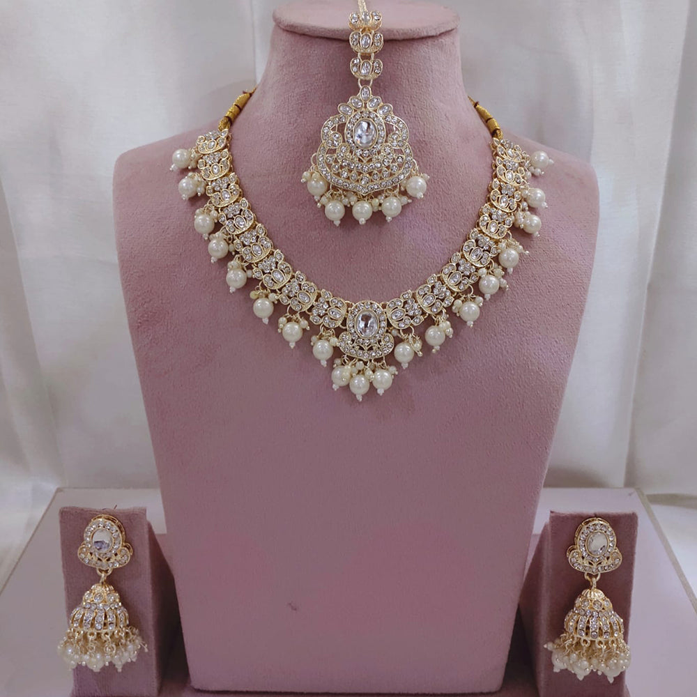 Lucentarts Jewellery Gold Plated Kundan Beads And Pearl Necklace Set