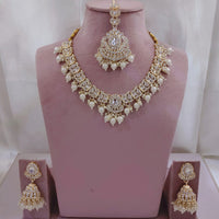 Lucentarts Jewellery Gold Plated Kundan Beads And Pearl Necklace Set