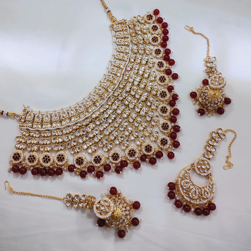 Lucentarts Jewellery Gold Plated Kundan Beads And Pearl Necklace Set