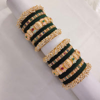 Lucentarts Jewellery Gold Plated Pota Stone And Pearl Meenakari Bangles Set