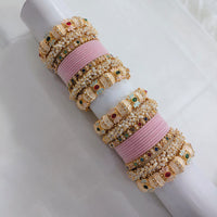 Lucentarts Jewellery Gold Plated Pota Stone And Pearl Meenakari Bangles Set