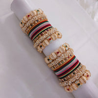 Lucentarts Jewellery Gold Plated Pota Stone And Pearl Meenakari Bangles Set