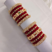 Lucentarts Jewellery Gold Plated Pota Stone And Pearl Meenakari Bangles Set