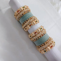 Lucentarts Jewellery Gold Plated Pota Stone And Pearl Meenakari Bangles Set
