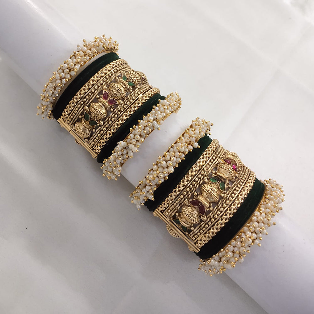 Lucentarts Jewellery Gold Plated Pota Stone And Pearl Meenakari Bangles Set