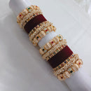 Lucentarts Jewellery Gold Plated Pota Stone And Pearl Meenakari Bangles Set