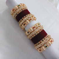 Lucentarts Jewellery Gold Plated Pota Stone And Pearl Meenakari Bangles Set