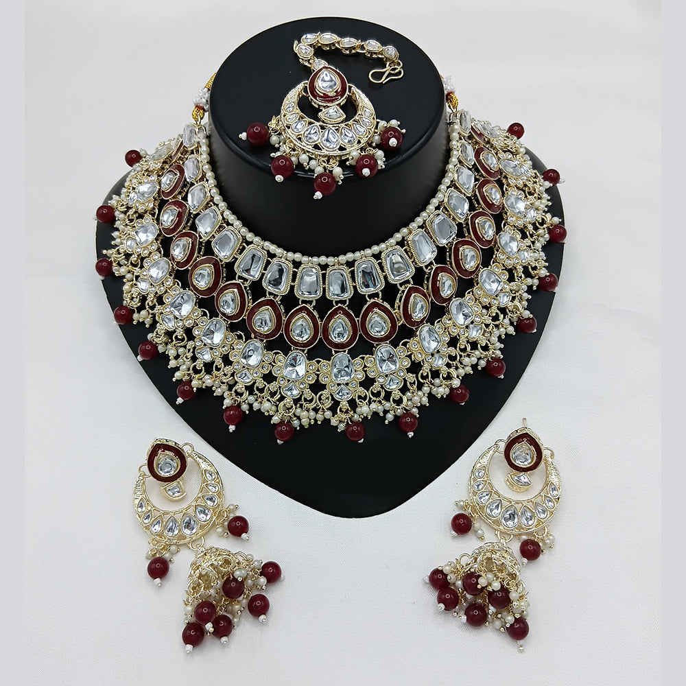 Lucentarts Jewellery Gold Plated Kundan Pearl And Beads Necklace Set