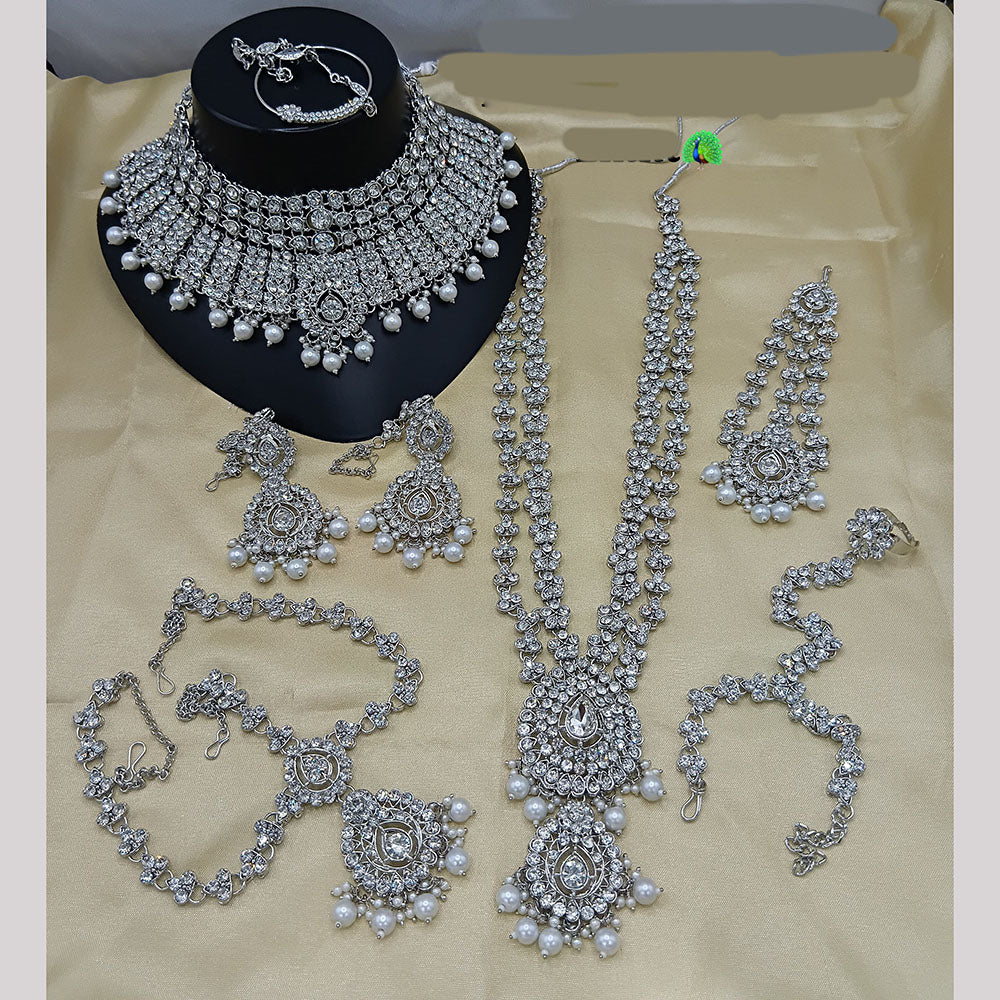 Lucentarts Jewellery Silver Plated Austrian Stone And Beads Bridal Set