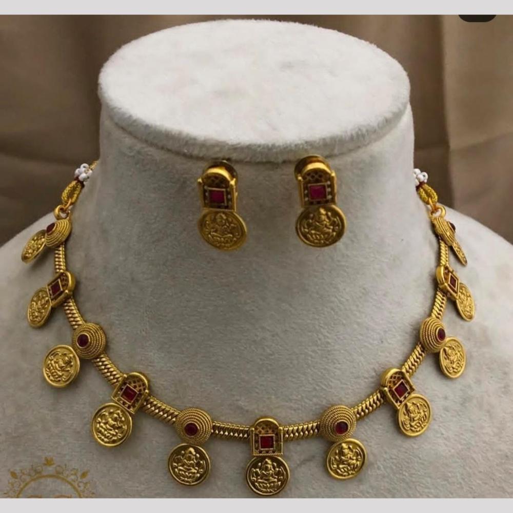 Lucentarts jewellery Traditional Gold-Toned Pota Necklace Featuring Goddess Lakshmi Pink