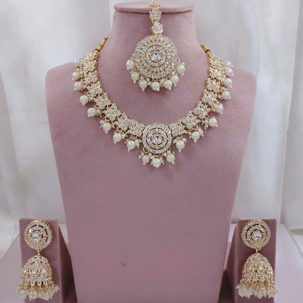 Lucentarts Jewellery Ethnic Austrian Stone And Kundan Pearl Necklace Set