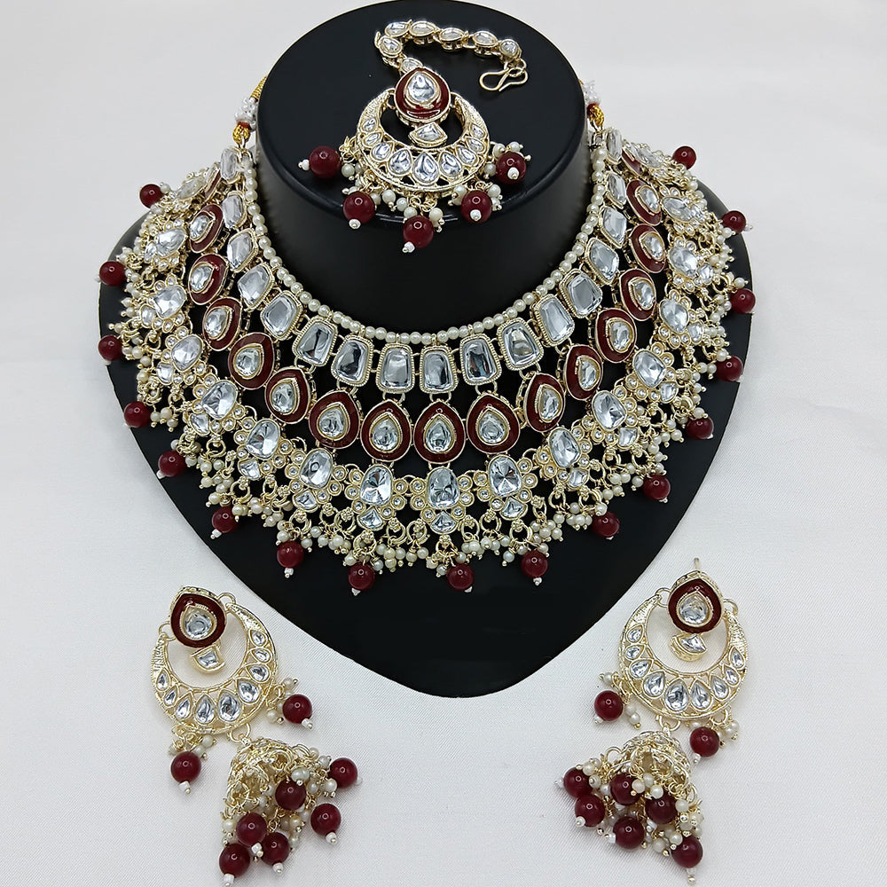 Lucentarts Jewellery Gold Plated Kundan Stone And Pearl Meenakari Necklace Set