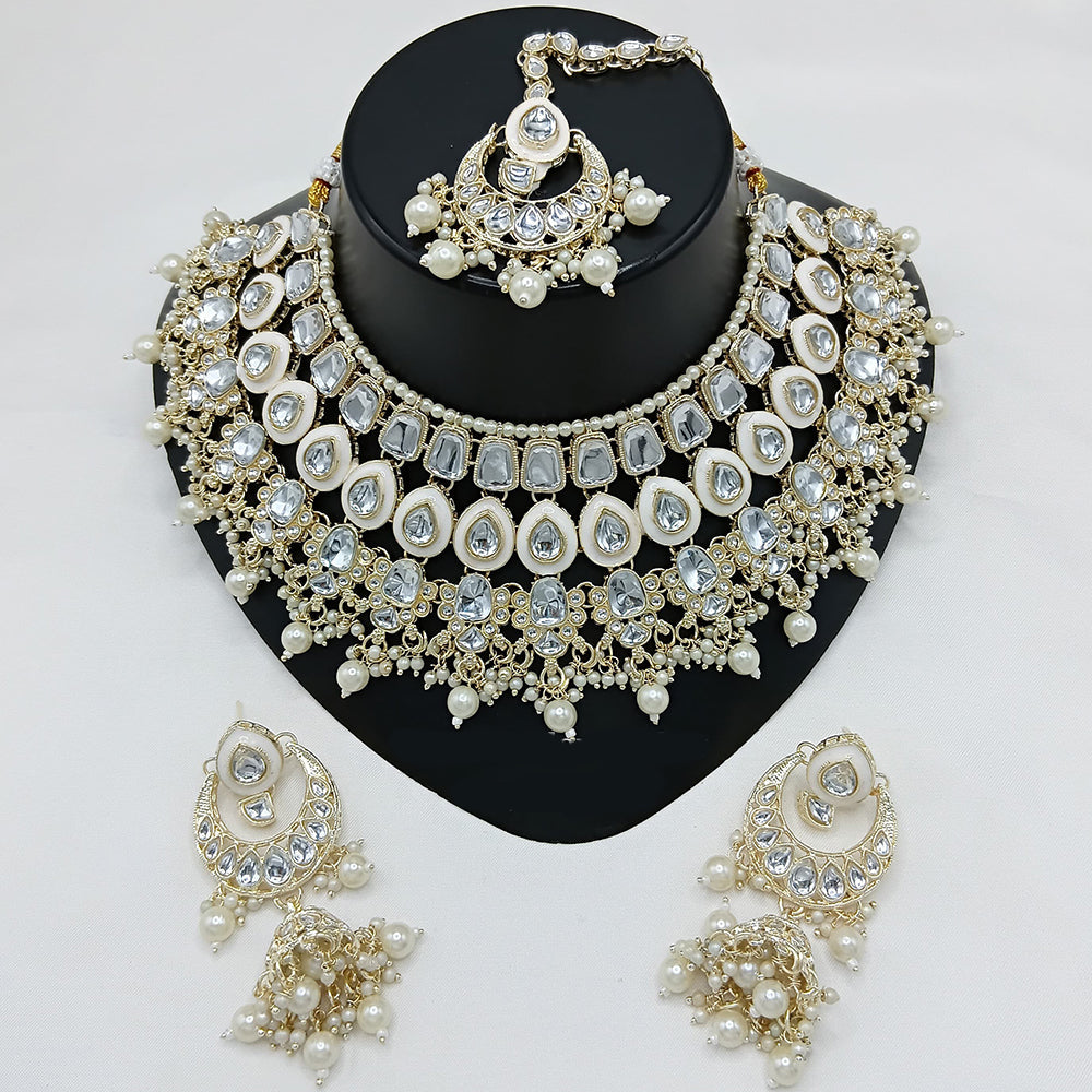 Lucentarts Jewellery Gold Plated Kundan Stone And Pearl Meenakari Necklace Set