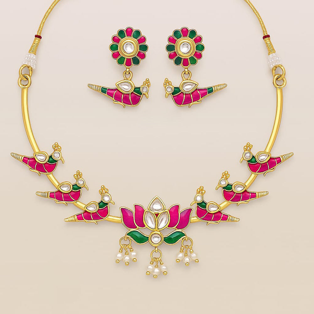 Lucentarts Jewellery Peacock Design Polki Kundan Necklace Set