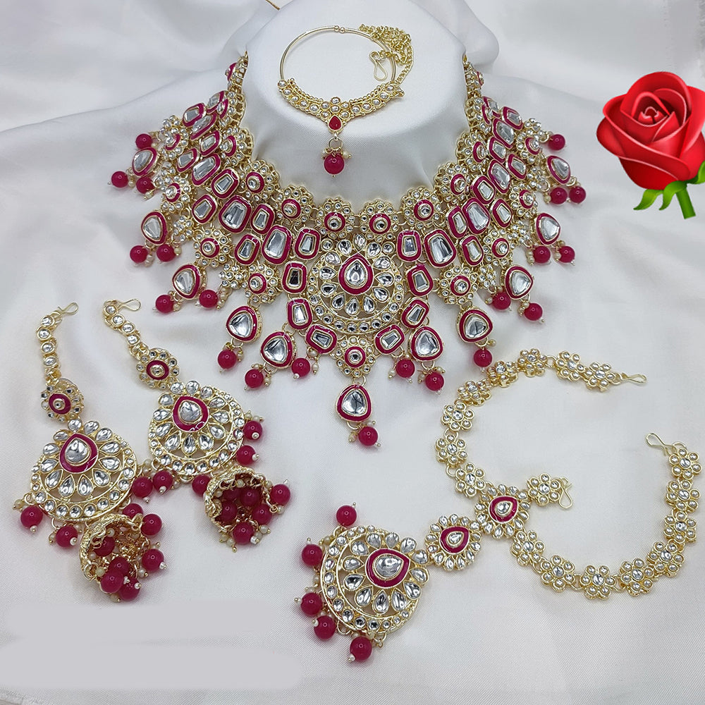 Lucentarts Jewellery Ethnic Gold Plated Kundan Stone And Meenakari Semi Bridal Necklace Set