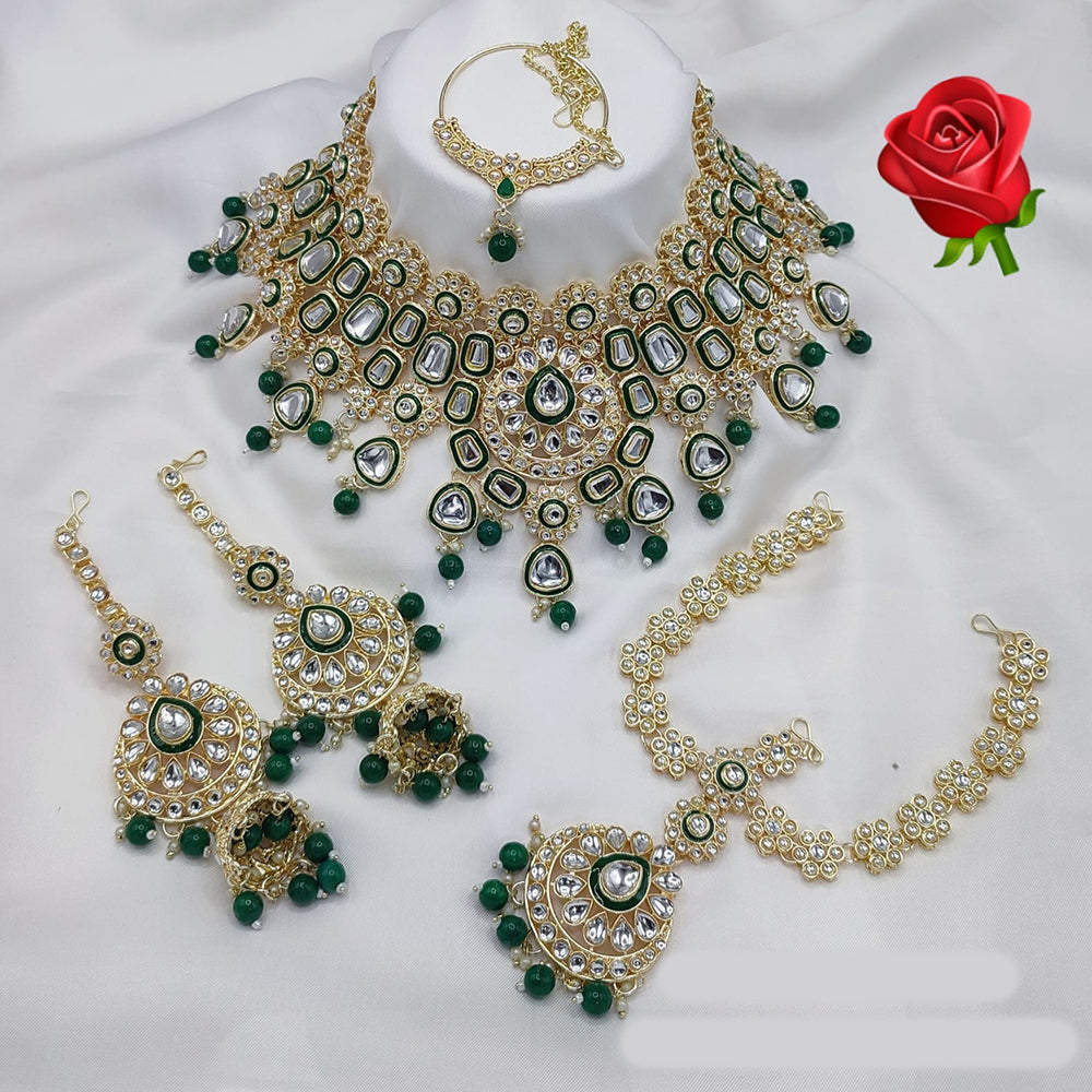Lucentarts Jewellery Ethnic Gold Plated Kundan Stone And Meenakari Semi Bridal Necklace Set