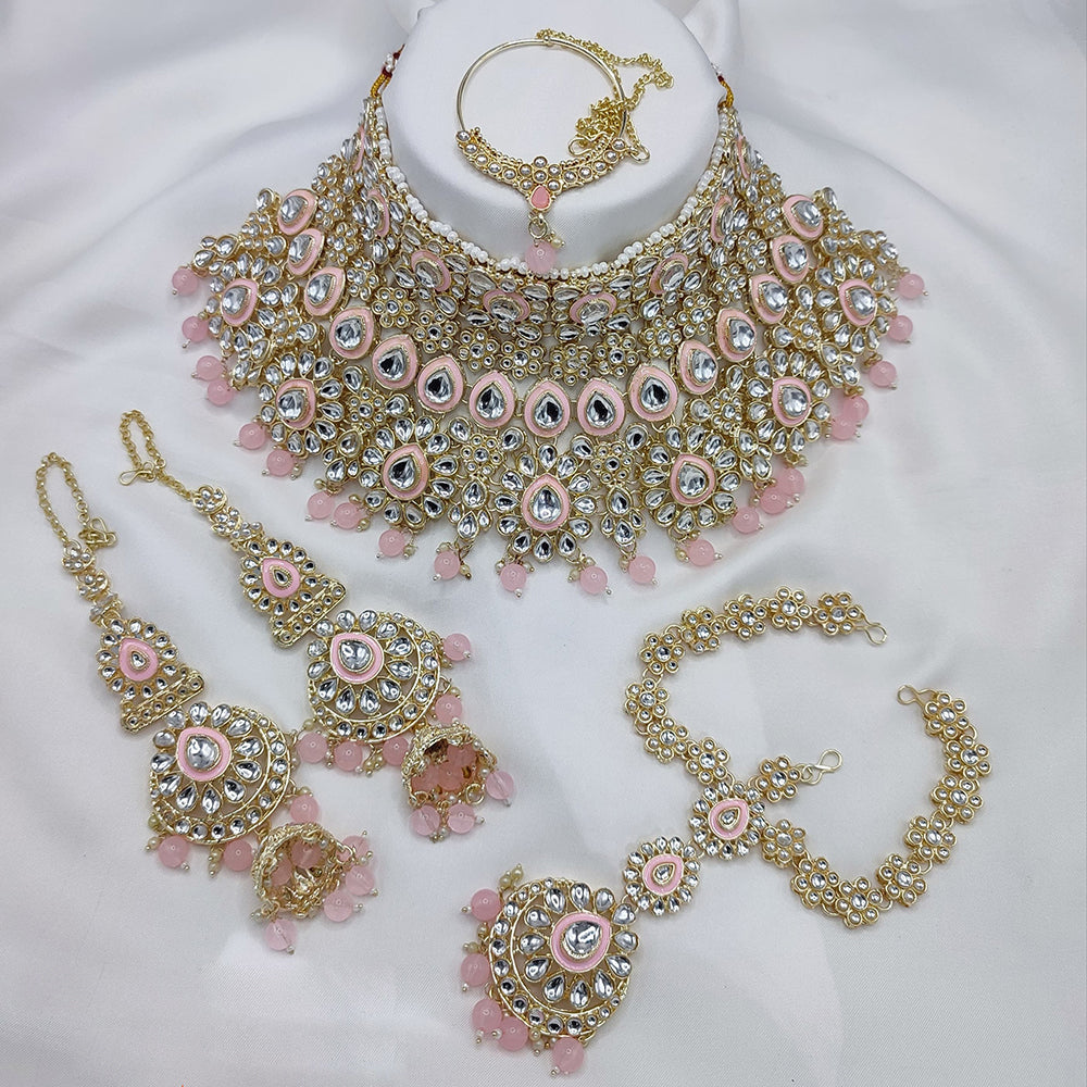 Lucentarts Jewellery Ethnic Gold Plated Kundan Stone And Meenakari Semi Bridal Necklace Set
