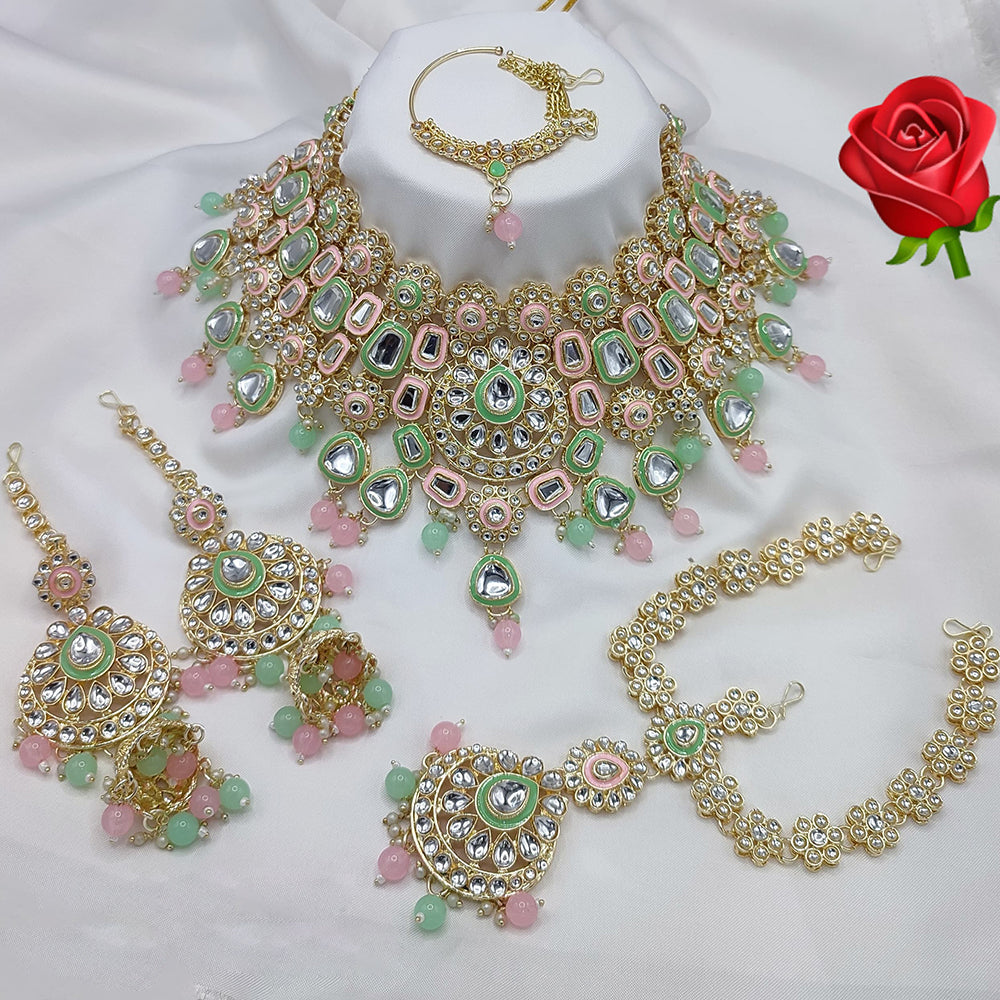 Lucentarts Jewellery Ethnic Gold Plated Kundan Stone And Meenakari Semi Bridal Necklace Set