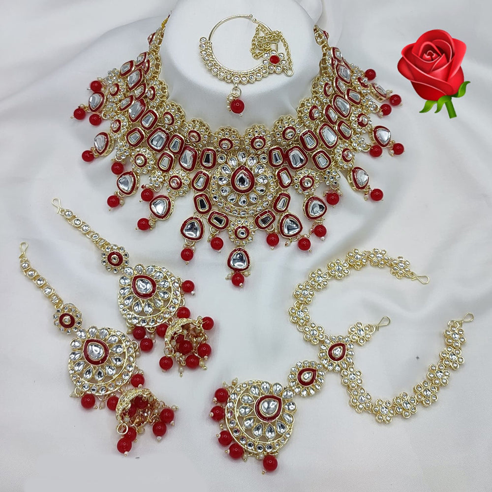 Lucentarts Jewellery Ethnic Gold Plated Kundan Stone And Meenakari Semi Bridal Necklace Set