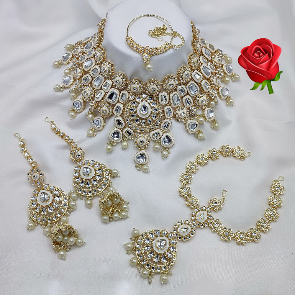 Lucentarts Jewellery Ethnic Gold Plated Kundan Stone And Meenakari Semi Bridal Necklace Set