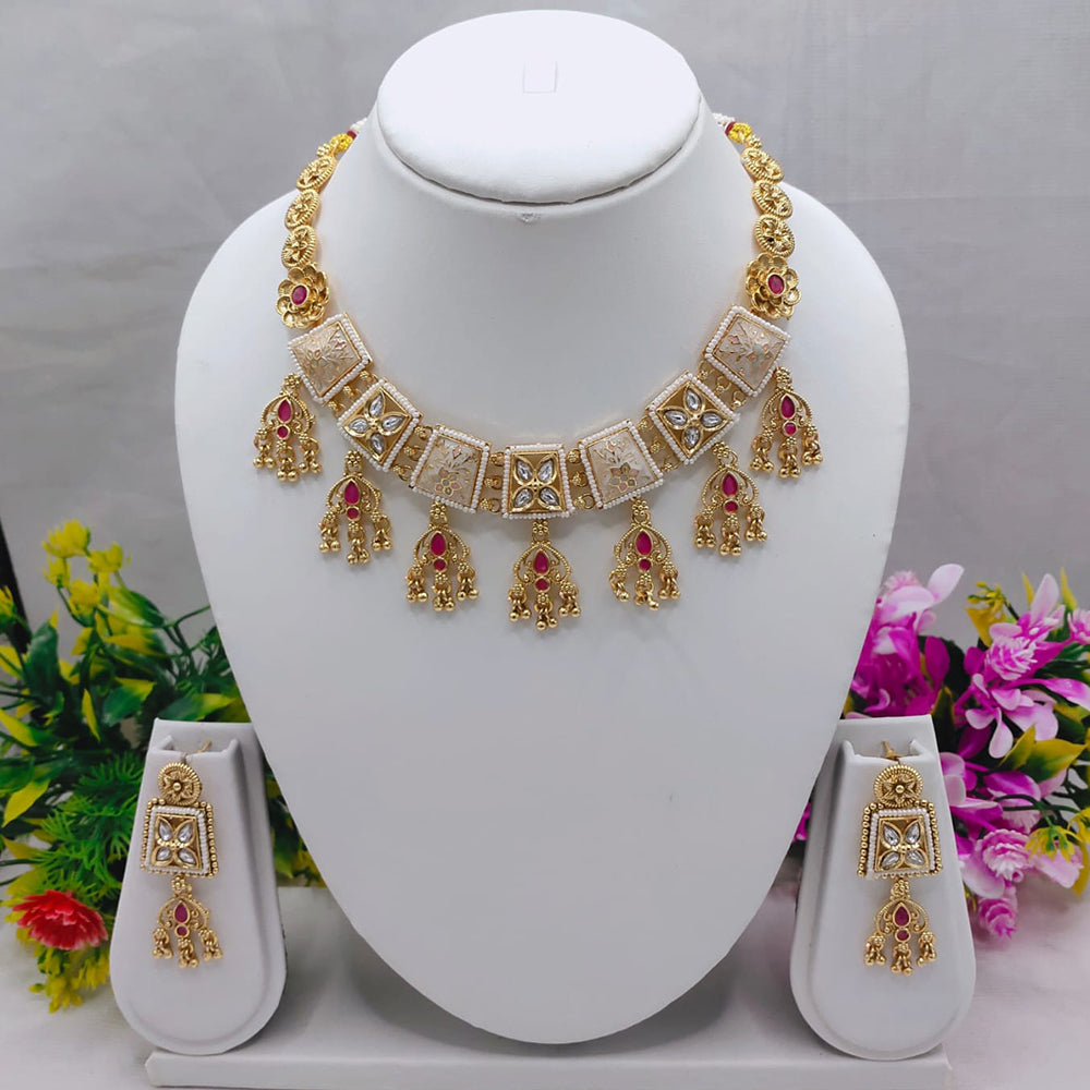 Lucentarts Jewellery Festive Bloom  Kundan And Pota Meenakari Shine Necklace Set