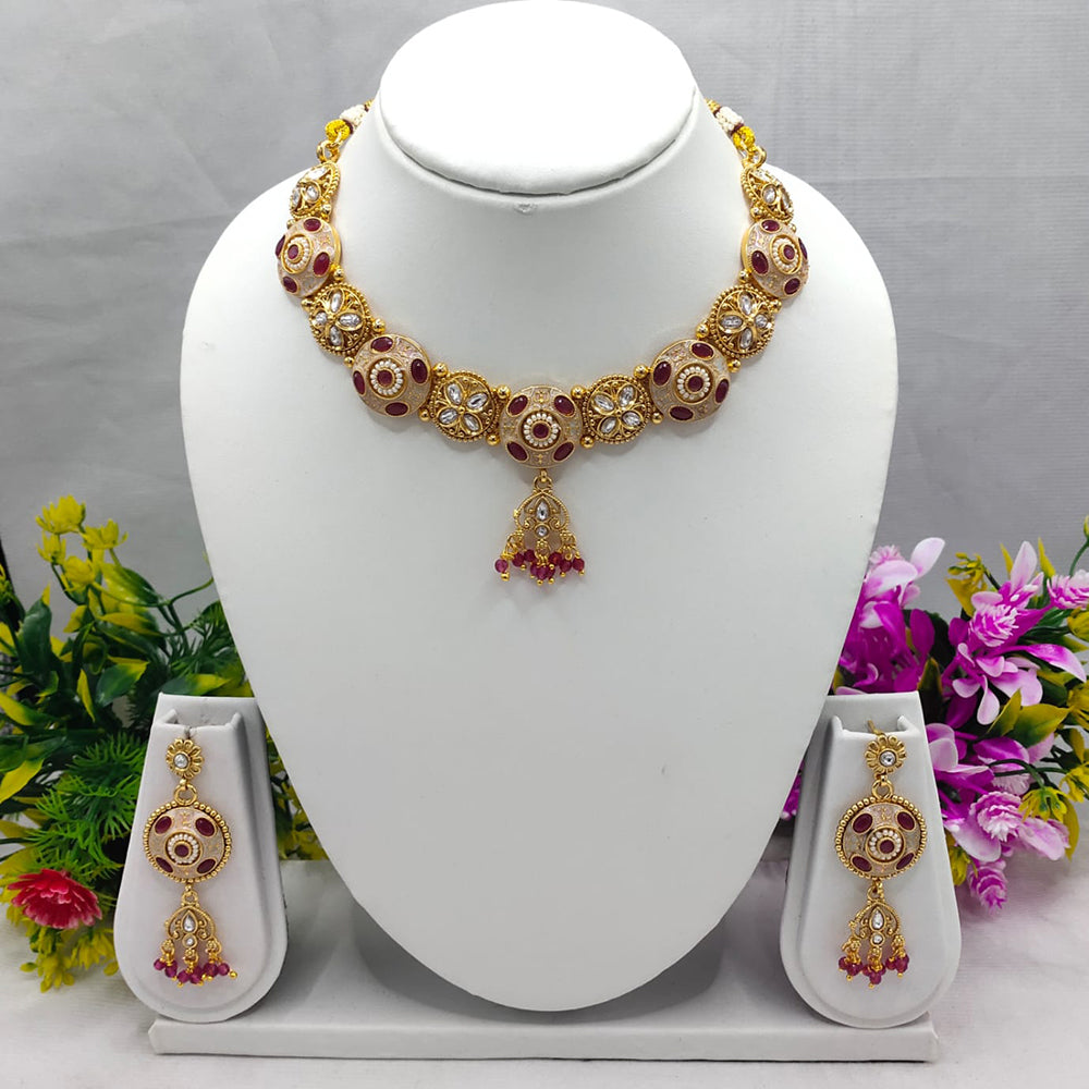 Lucentarts Jewellery Color And Grace Pota And Pearl Meenakari Fusion Necklace Set