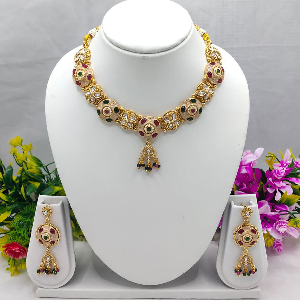 Lucentarts Jewellery Color And Grace Pota And Pearl Meenakari Fusion Necklace Set