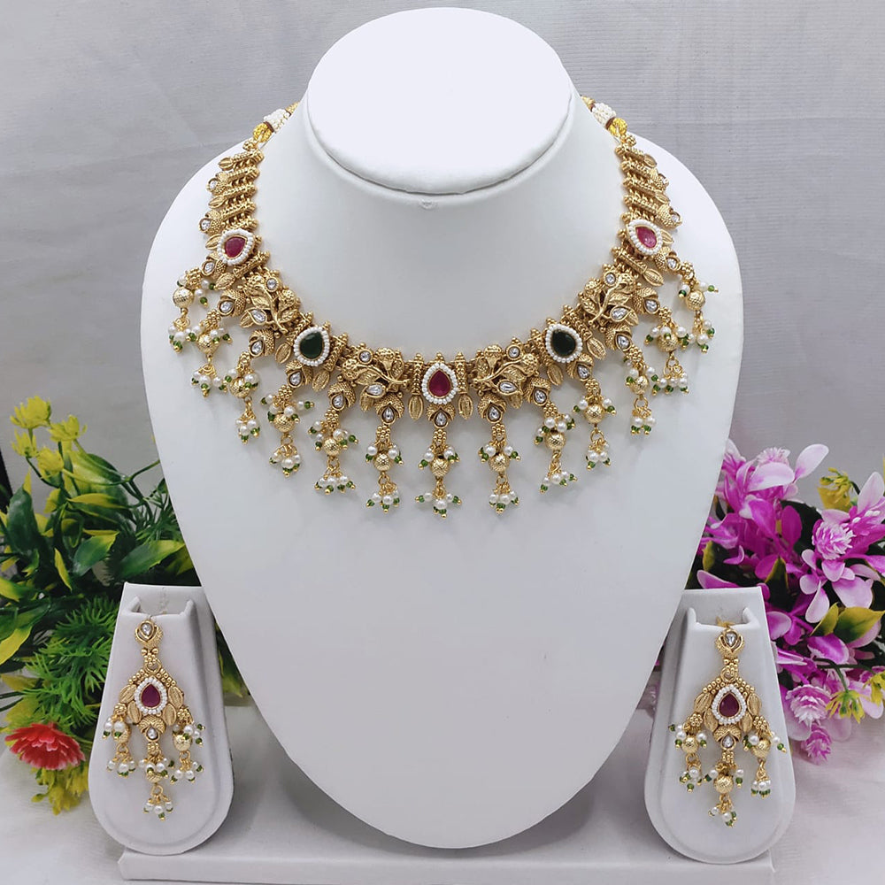 Lucentarts Jewellery  Glow In Glod Pota Stone And Pearl Necklace Set