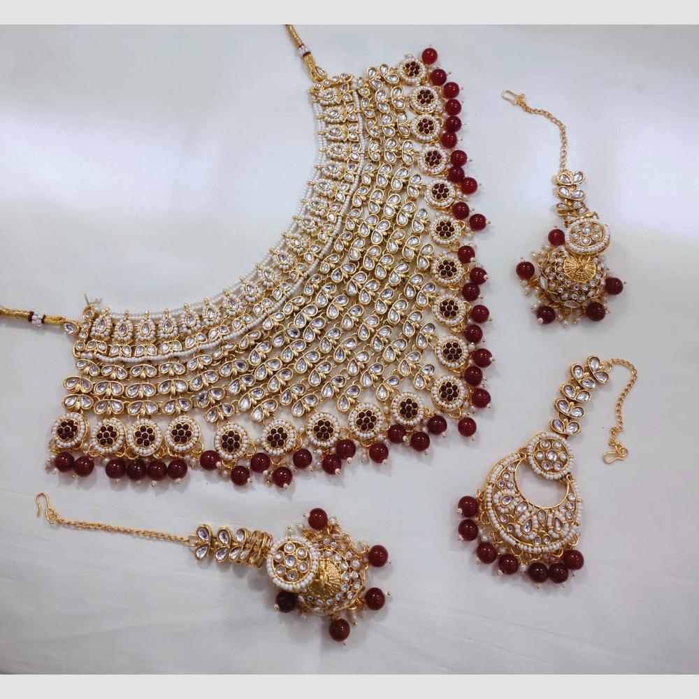 Lucentarts Jewellery Austrian Stone And Pearl Beads Choker Necklace Set