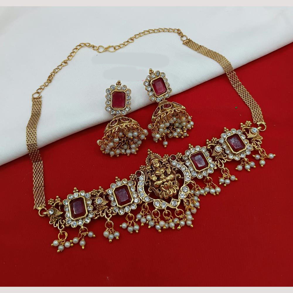 Lucentarts Jewellery Crystal And Austrian Stone Traditional Temple Choker Necklace Set