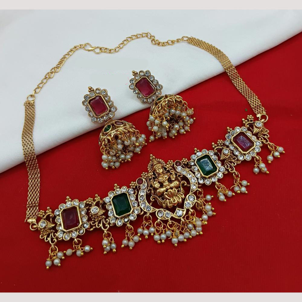 Lucentarts Jewellery Crystal And Austrian Stone Traditional Temple Choker Necklace Set