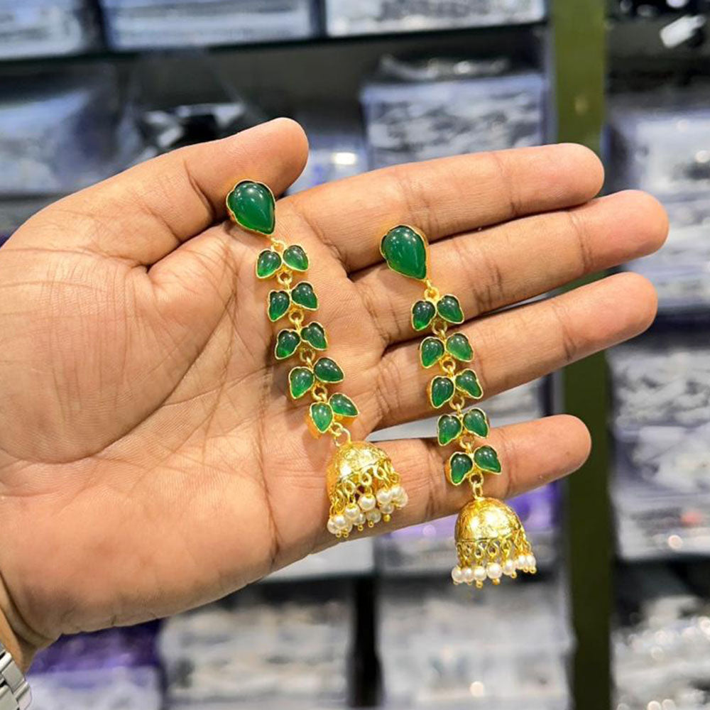 Lucentarts Jewellery Premium Green Kundan And Pearl Jhumki Earrings