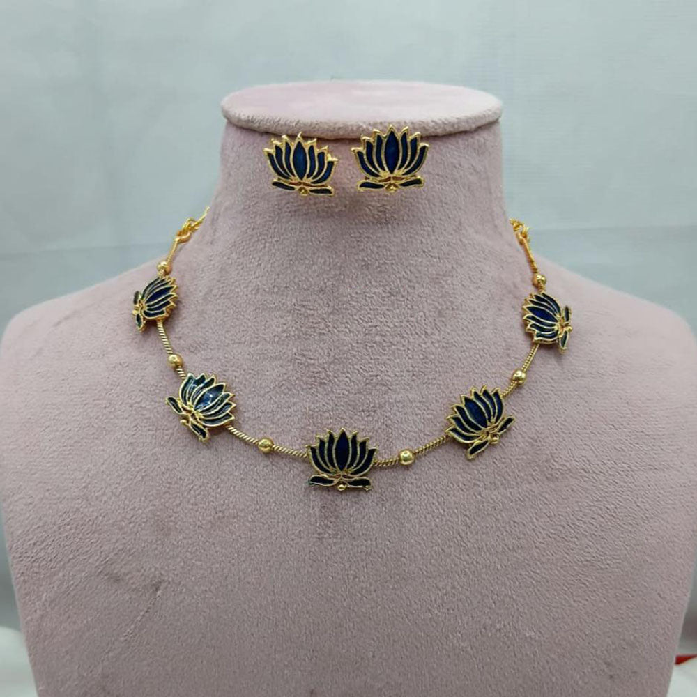 Lucentarts Jewellery Lotus Design Meenakari Necklace Set