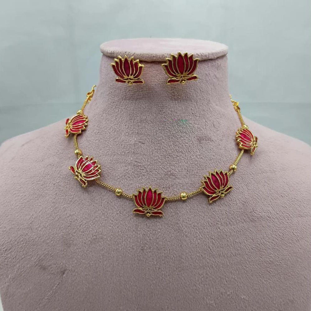Lucentarts Jewellery Lotus Design Meenakari Necklace Set