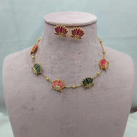 Lucentarts Jewellery Lotus Design Meenakari Necklace Set