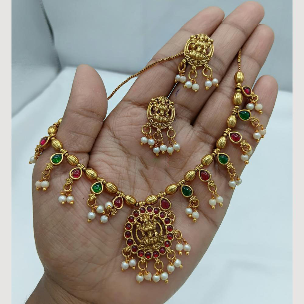 Lucentarts Jewellery Heritage Pota And Pearl Temple Necklace Set