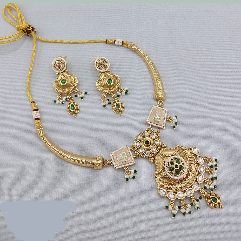Lucentarts Jewellery Elegant Charm Pota And Pearl Meenakari Necklace Set