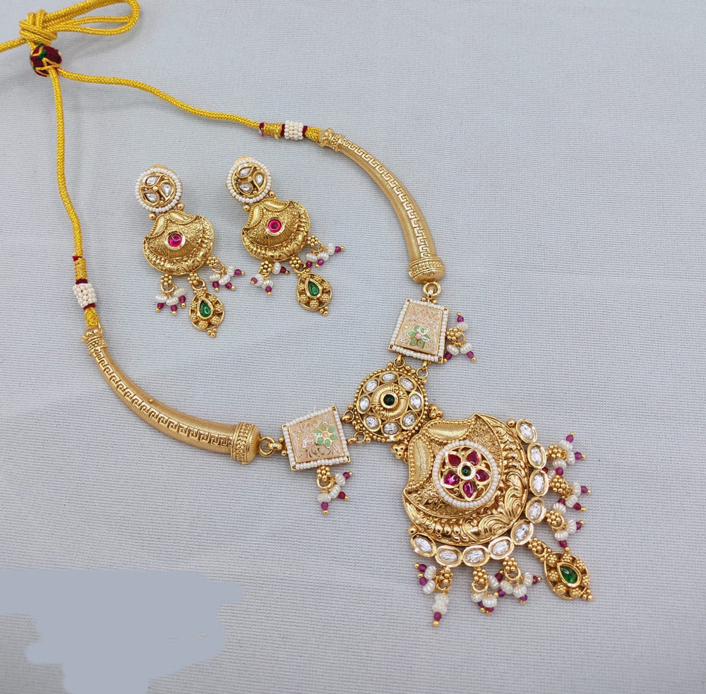 Lucentarts Jewellery Elegant Charm Pota And Pearl Meenakari Necklace Set