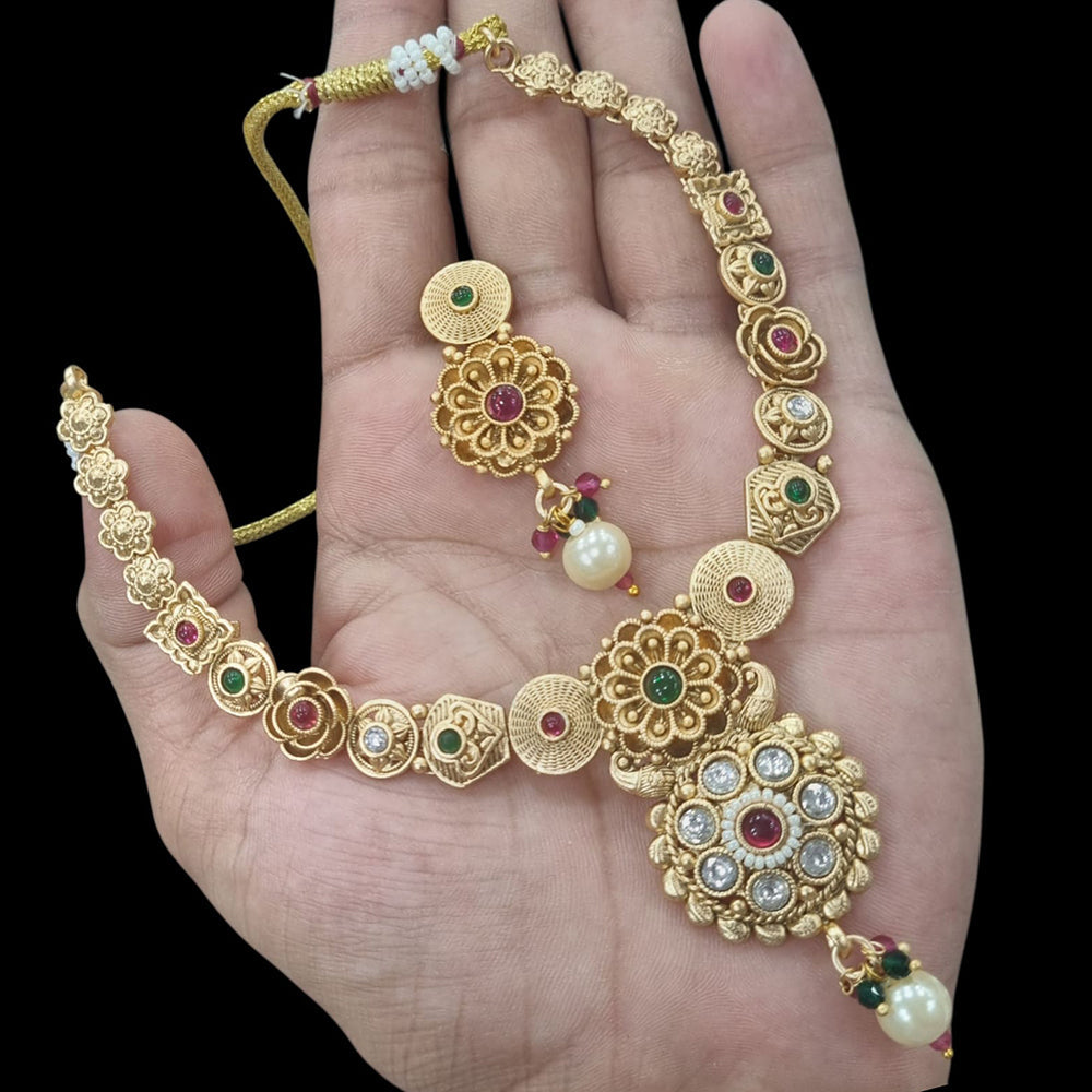 Lucentarts Jewellery Glamorous Pota Stone And Pearl Necklace Set