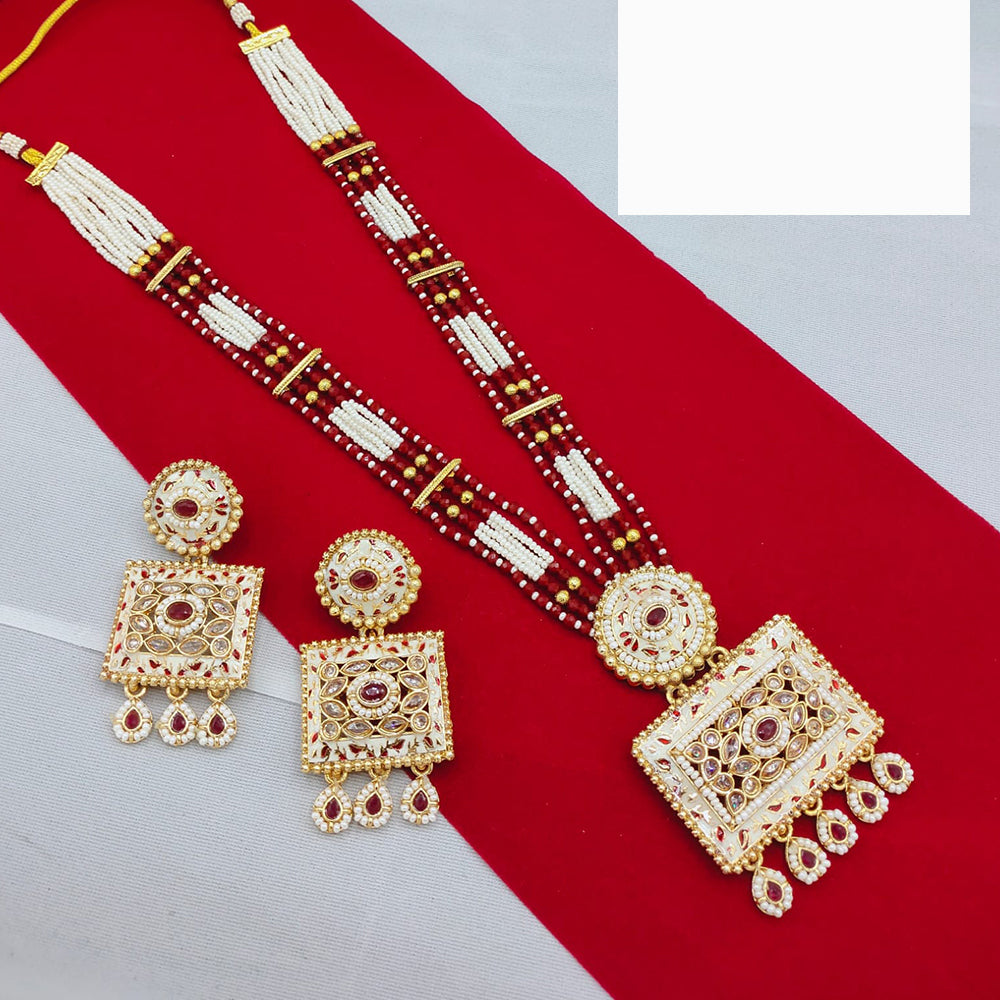 Lucentarts Jewellery Glamorous Pota Stone And Pearl Meenakari Long Necklace Set