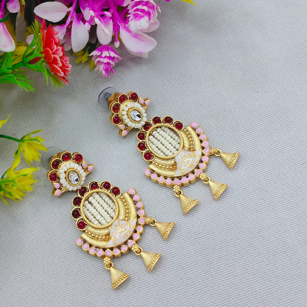 Lucentarts Jewellery Designer Kundan Detailing Meenakari Dangler Earrings