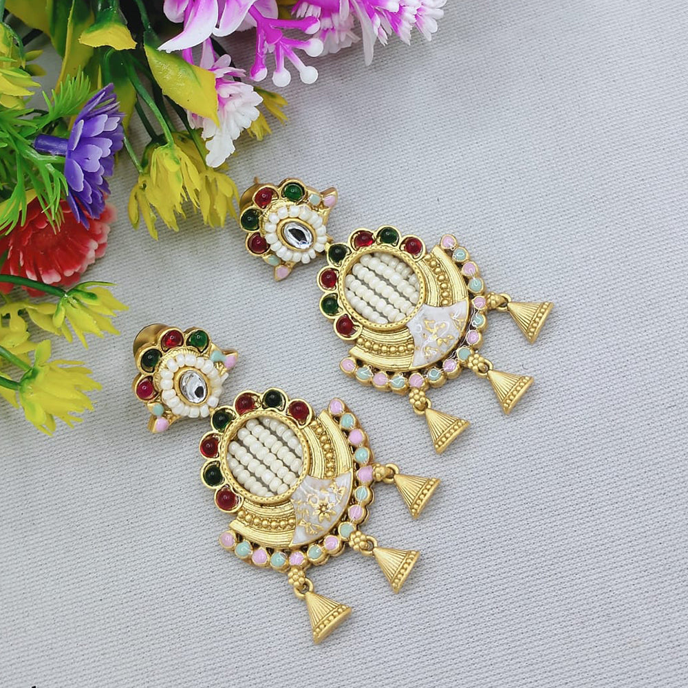Lucentarts Jewellery Designer Kundan Detailing Meenakari Dangler Earrings