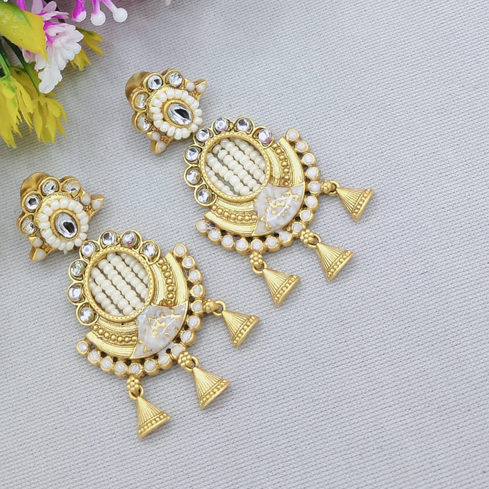 Lucentarts Jewellery Designer Kundan Detailing Meenakari Dangler Earrings