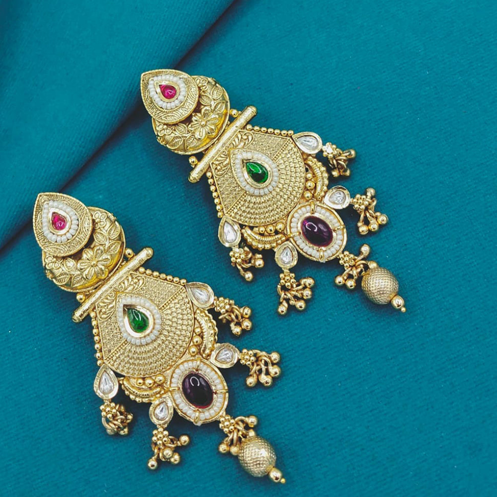 Lucentarts Jewellery Designer Pota Stone Detailing And Pearl Dangler Earrings