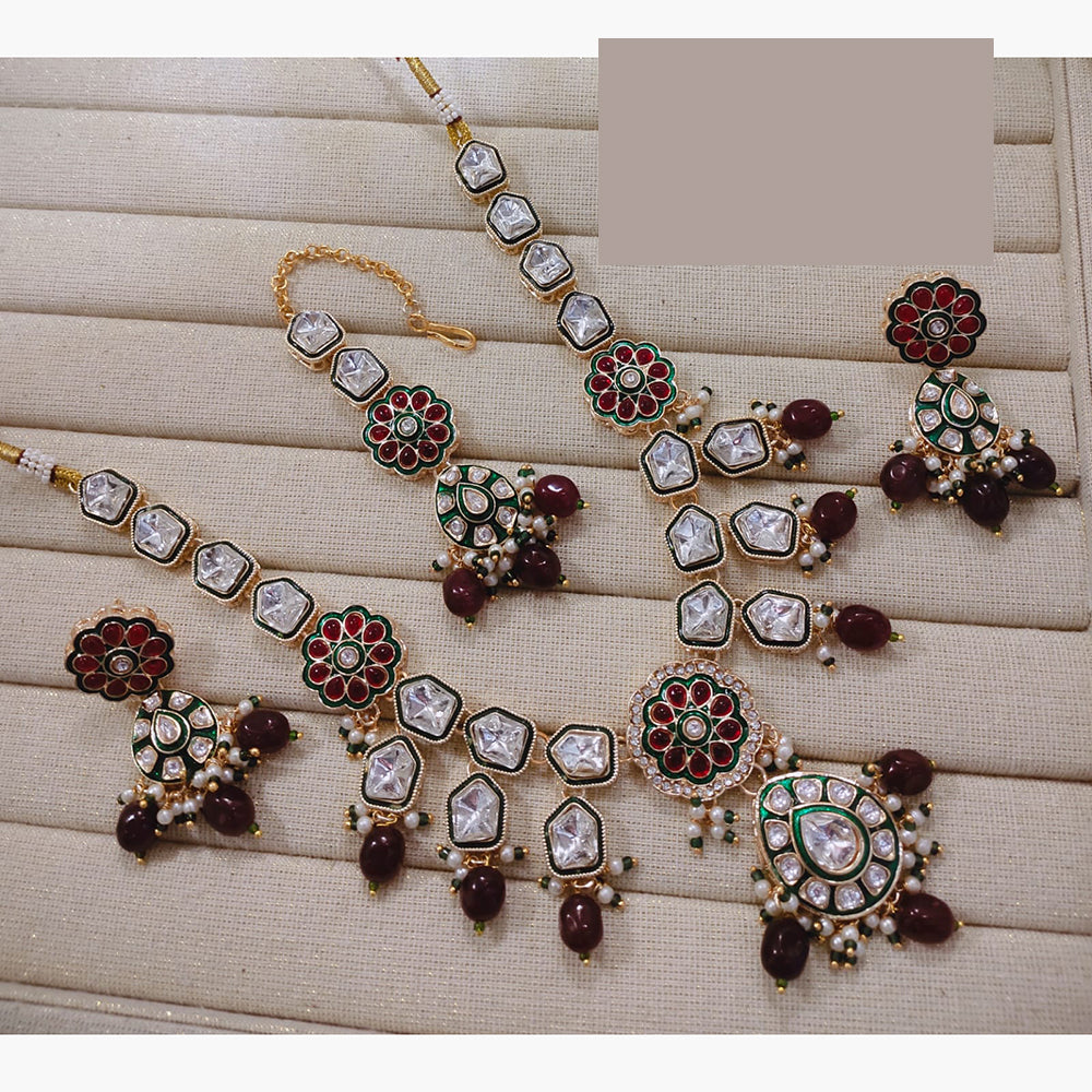 Lucentarts Jewellery Premium Kundan Pota Beads And Pearl Necklace Set