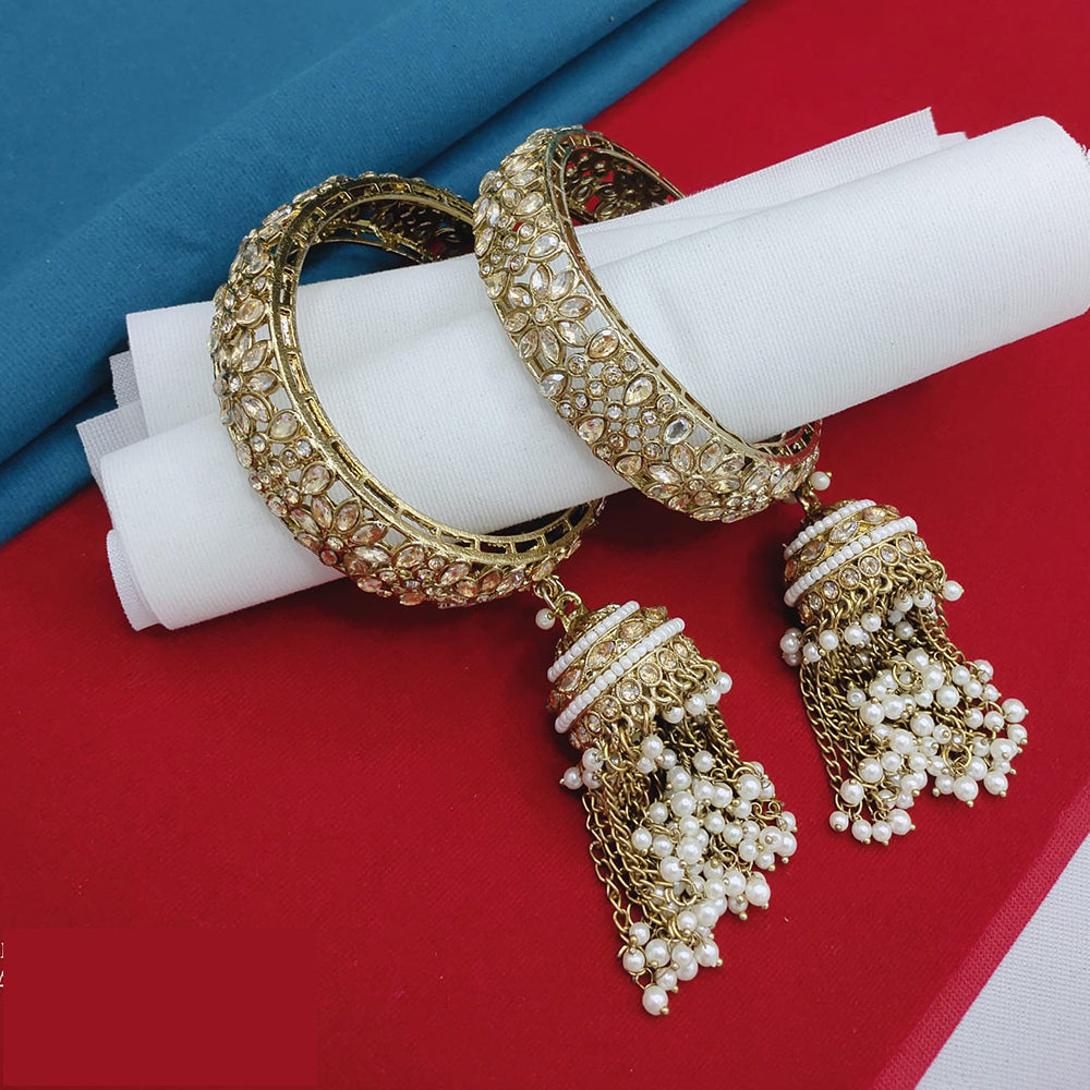 Lucentarts Jewellery Elegant Austrian Stone And Pearl Statement Bangles Set